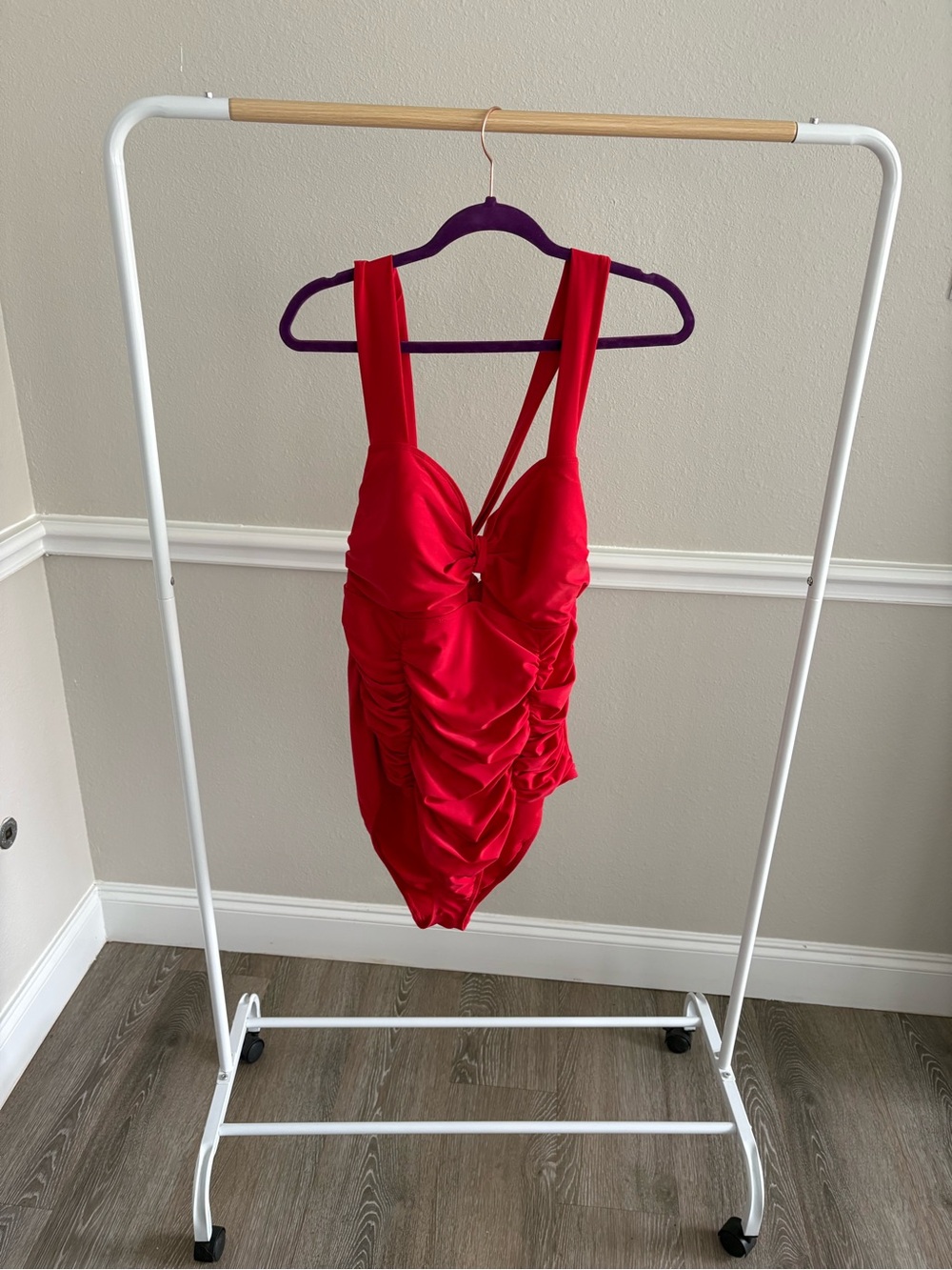 Torrid Size 2 (18/20) Red Ruching One-Piece Swimsuit With Tie Back